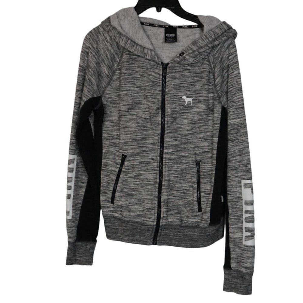 PINK Victoria's Secret Gray and Black Hooded Jacket, Medium